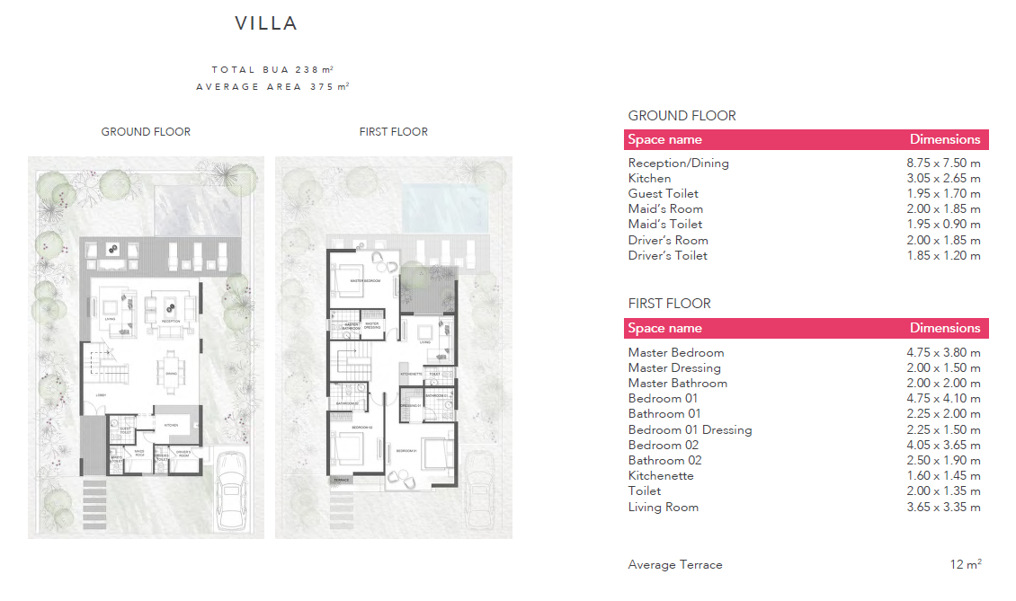 Floor plan for villa at Jefaira