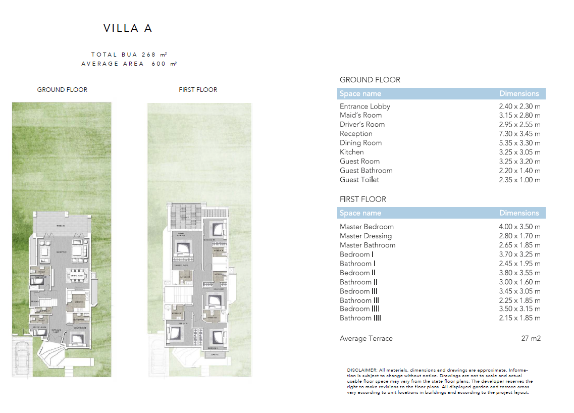 Floor plan for villa at Jefaira