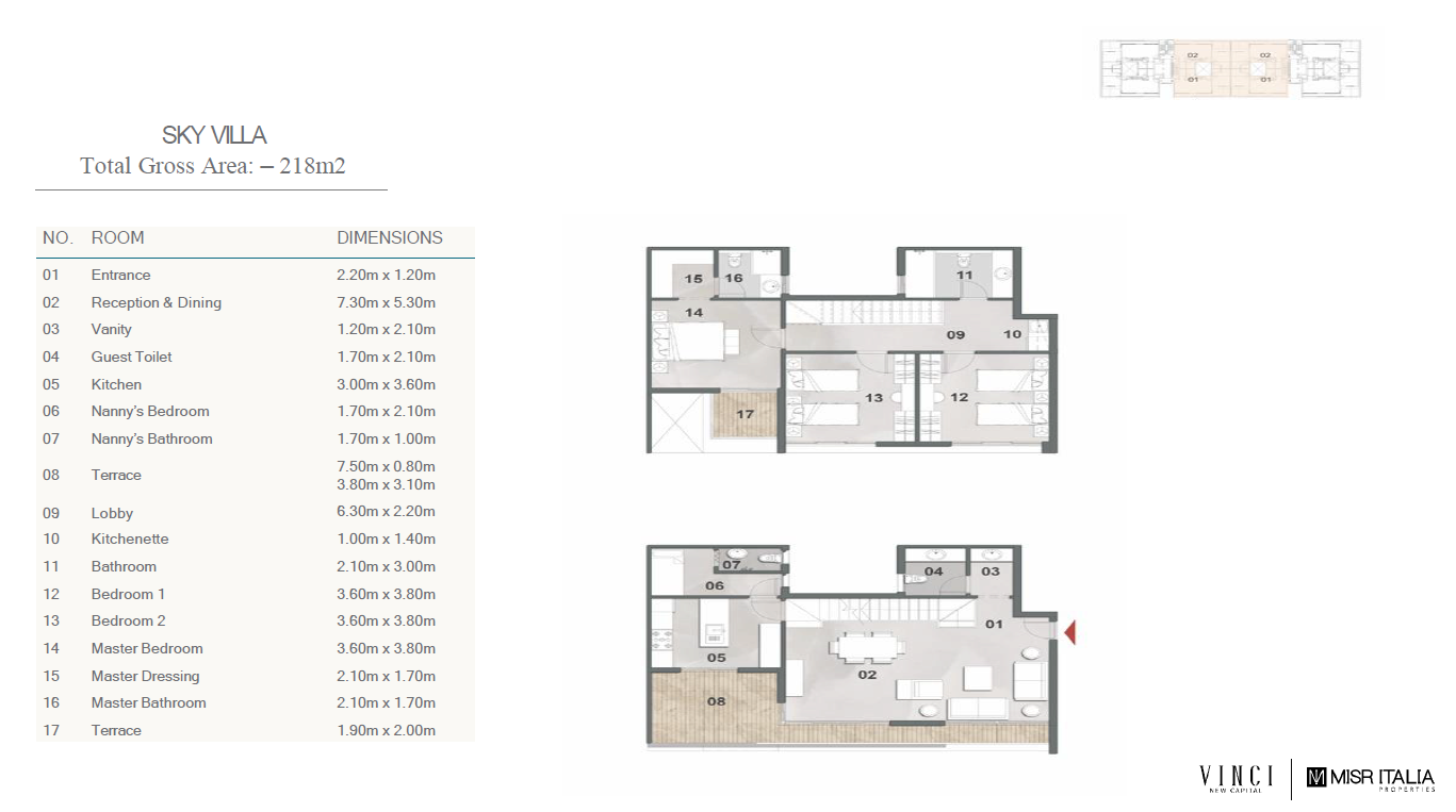 Floor plan for duplex at Vinci