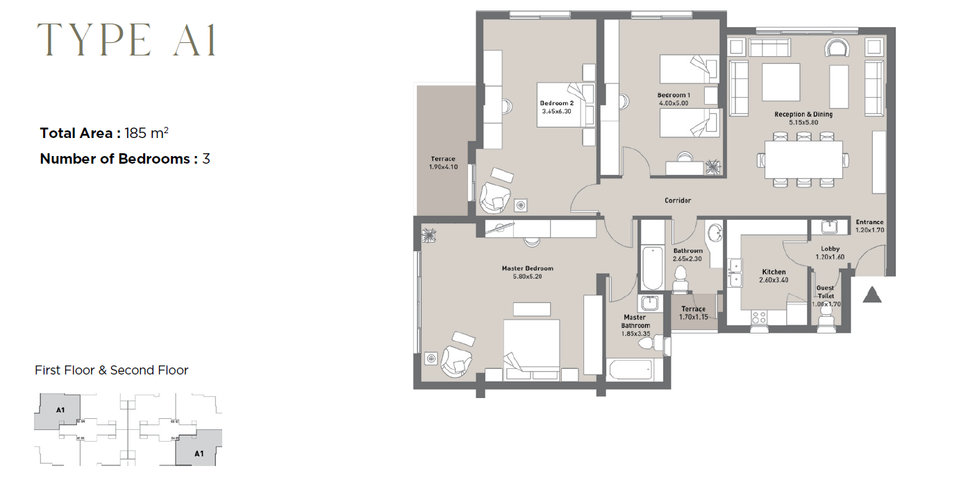 Floor plan for apartment at Al Maqsad Residences