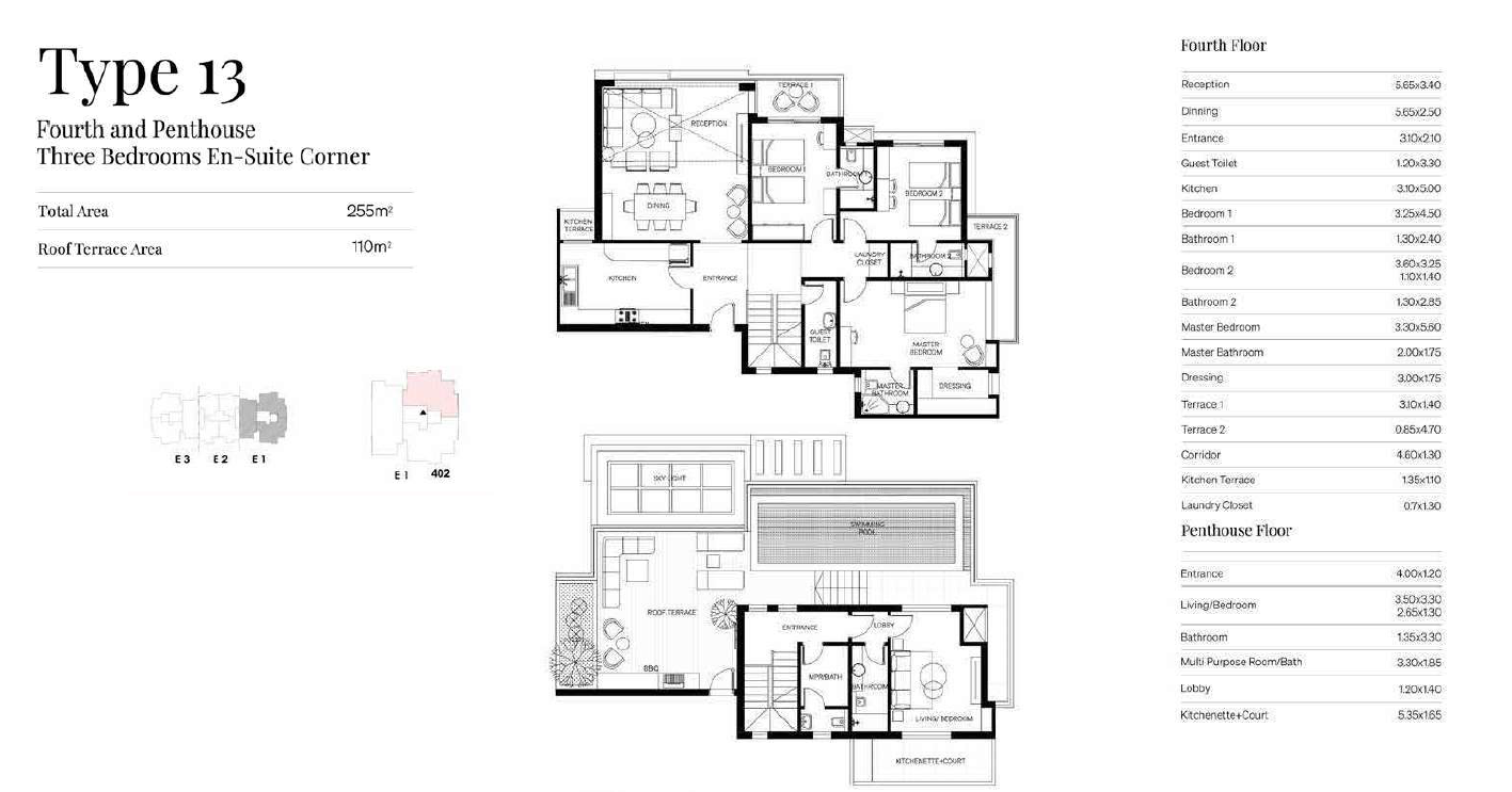 Floor plan for penthouse at Trio