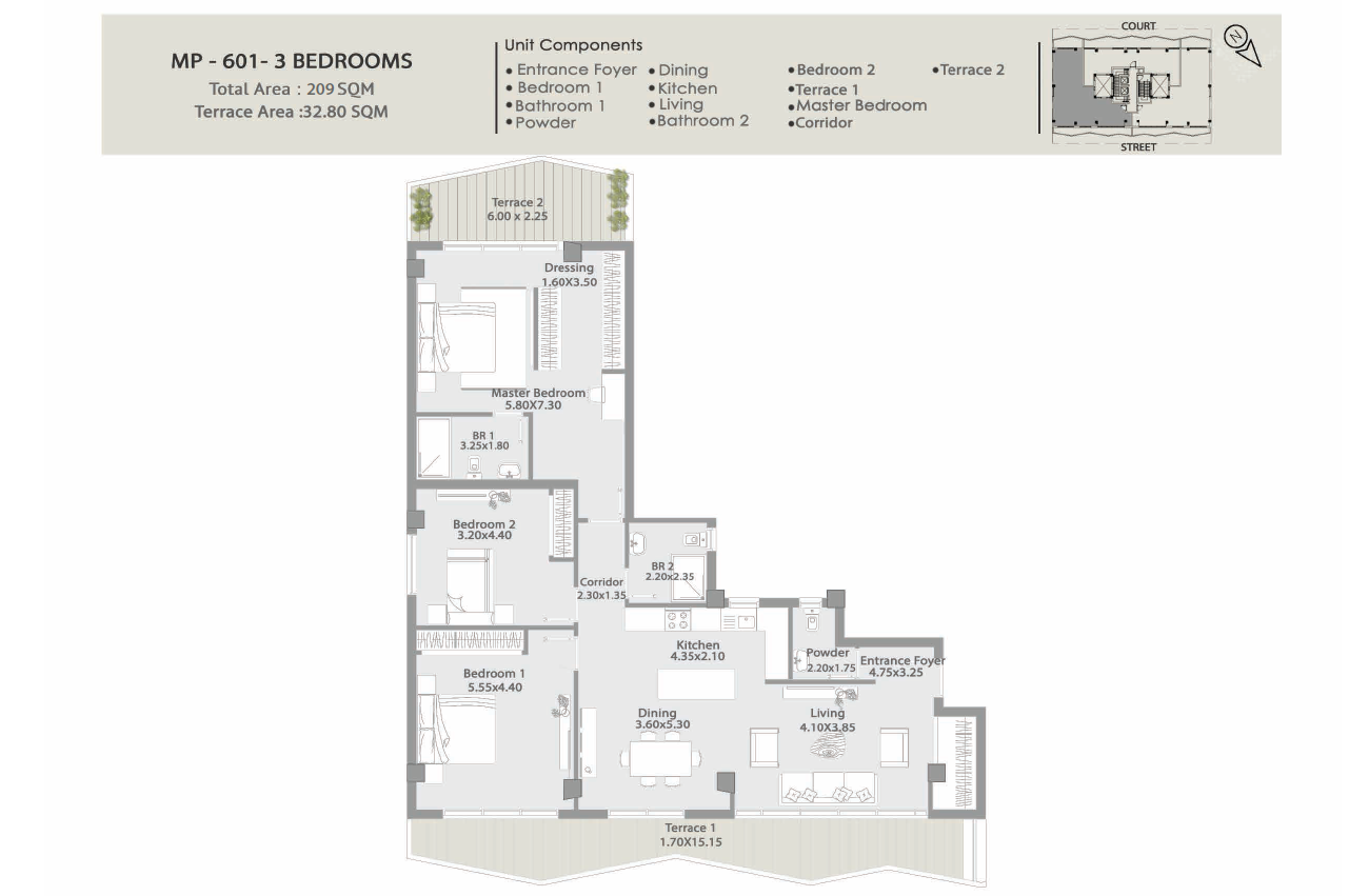Floor plan for penthouse at Kinda