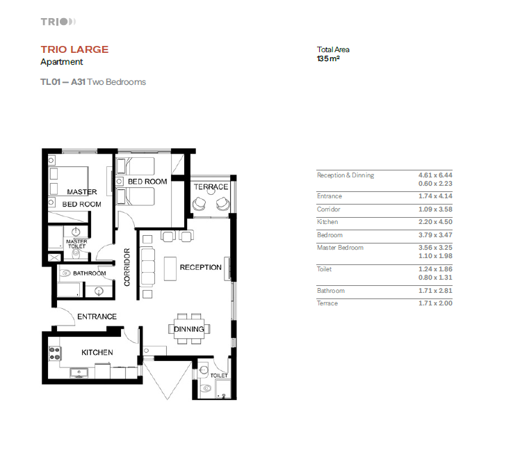 Floor plan for apartment at Trio