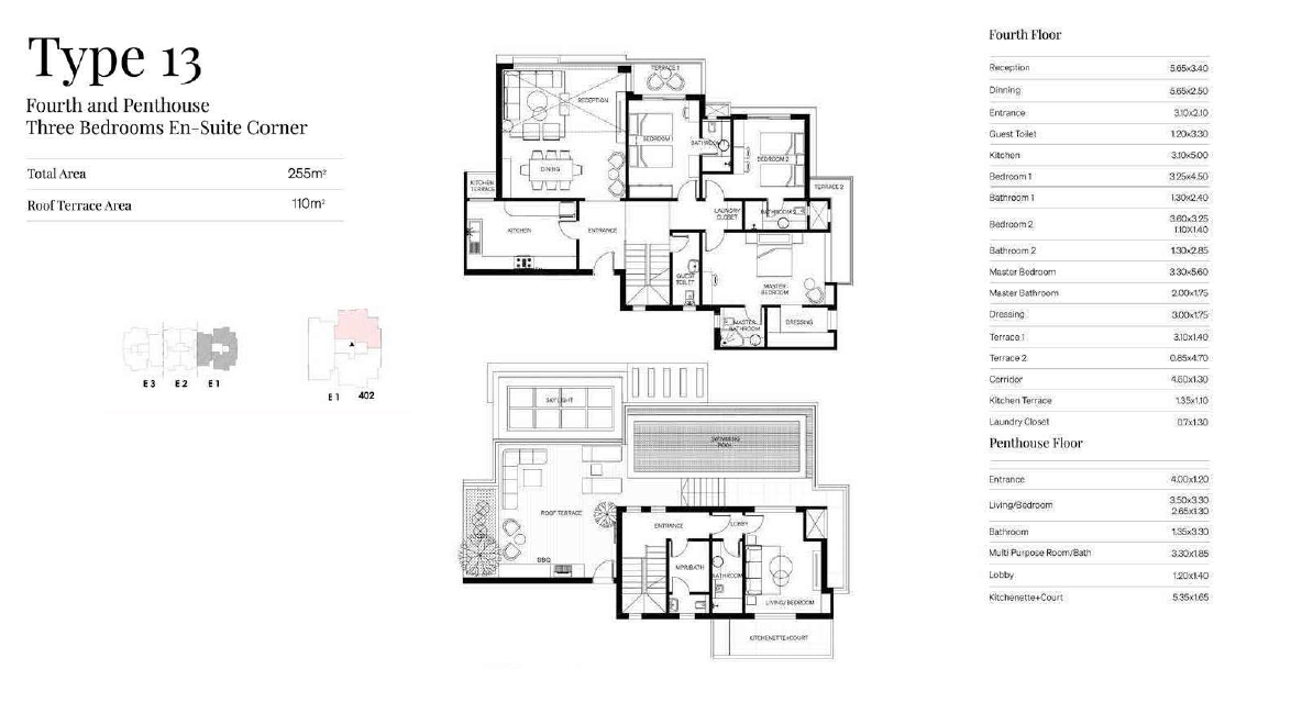Floor plan for penthouse at Trio