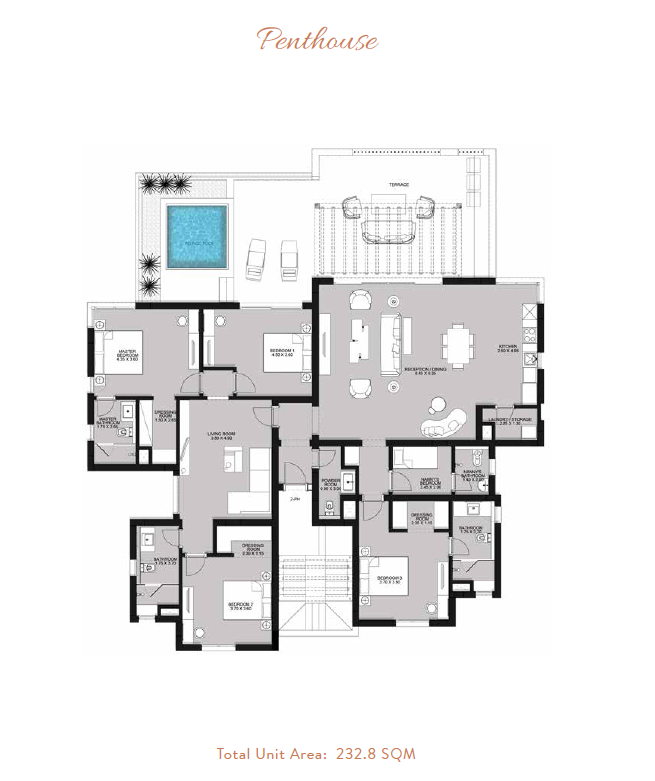 Floor plan for penthouse at Ancient Hill
