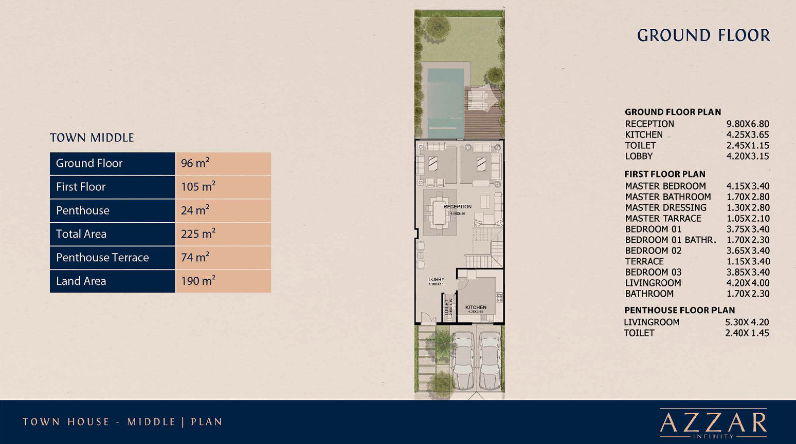 Floor plan for townhouse at Azzar New Cairo