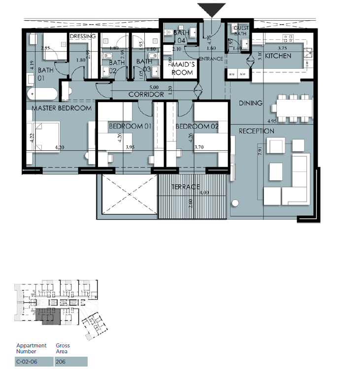 Floor plan for apartment at 205 Arkan Palm