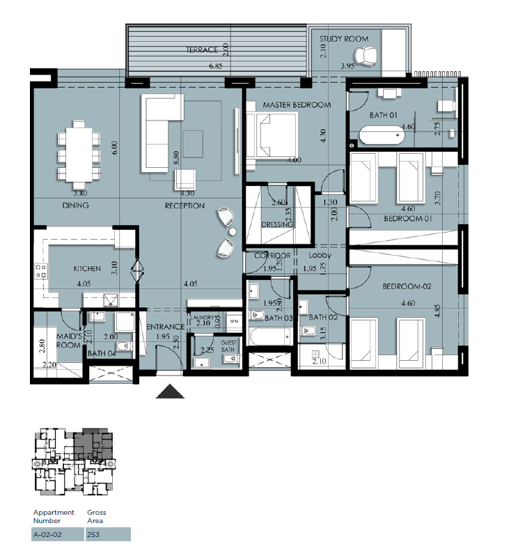 Floor plan for apartment at 205 Arkan Palm