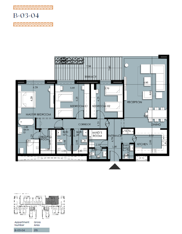 Floor plan for apartment at 205 Arkan Palm