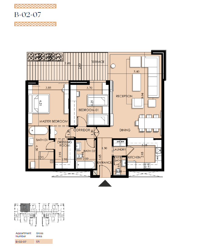 Floor plan for apartment at 205 Arkan Palm
