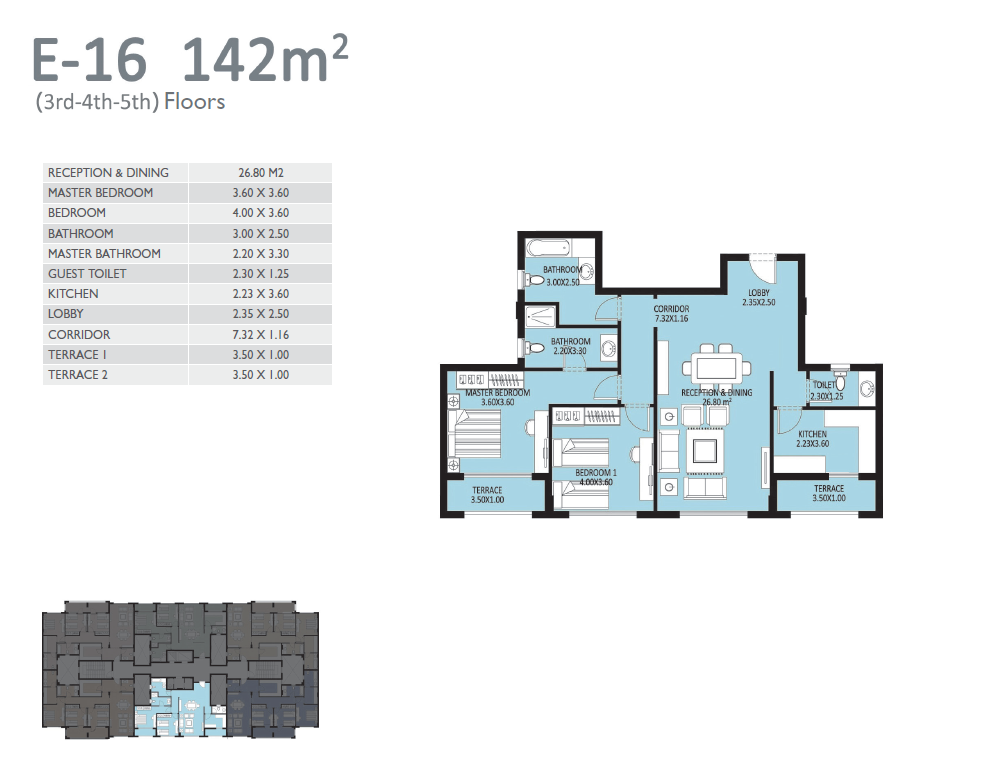 Floor plan for apartment at Bleu Vert