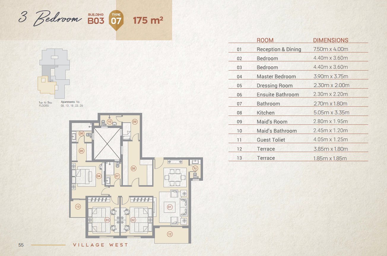 Floor plan for apartment at Village West