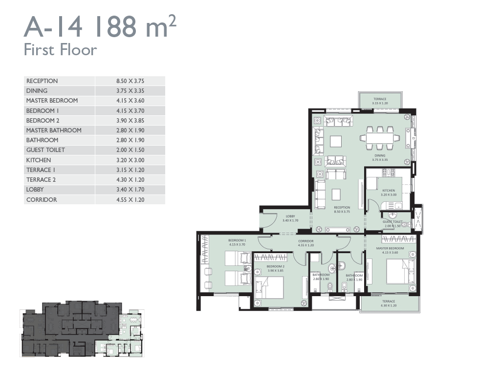 Floor plan for apartment at Bleu Vert