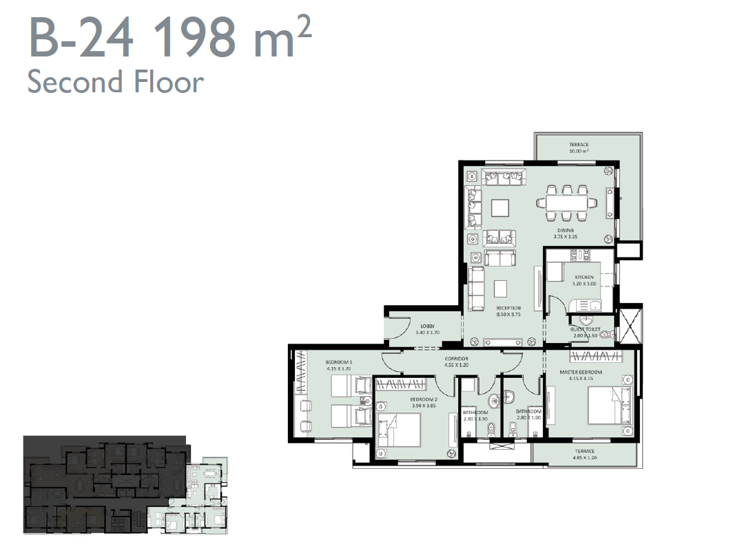 Floor plan for apartment at Bleu Vert
