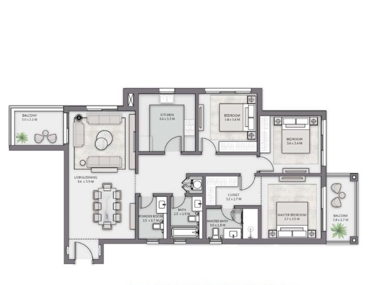 Floor plan for apartment at Belle Vie