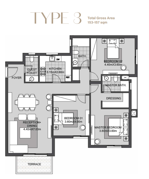 Floor plan for apartment at Oak Residence