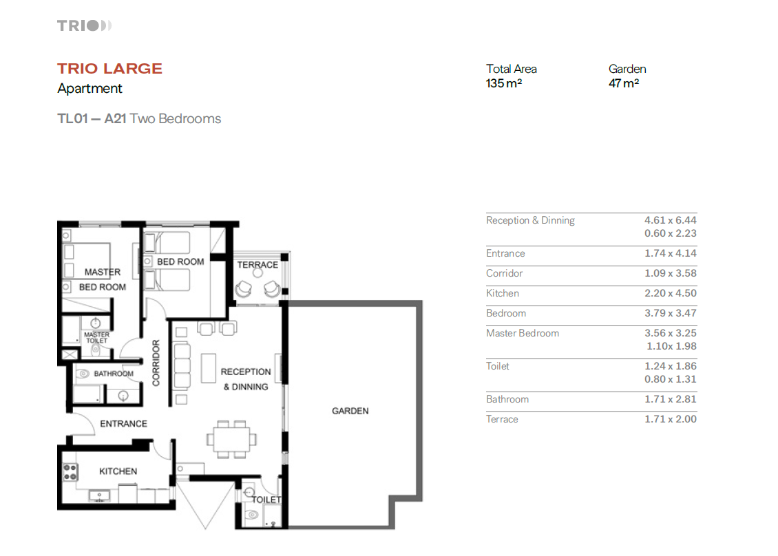 Floor plan for duplex at Trio