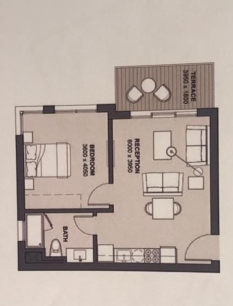 Floor plan for studio at Marina Marassi