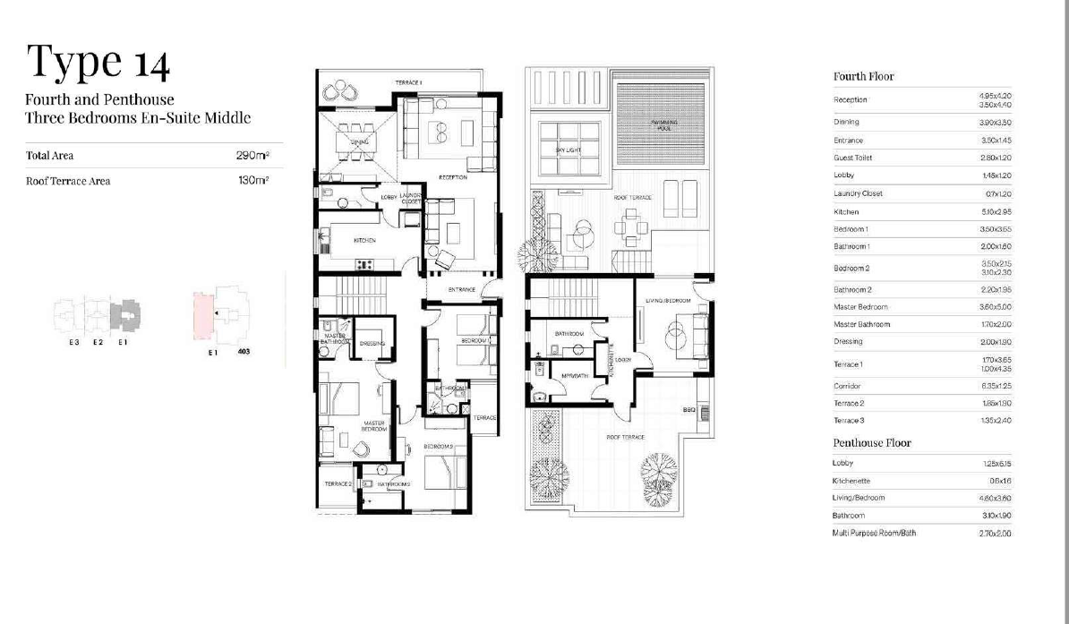 Floor plan for penthouse at Trio