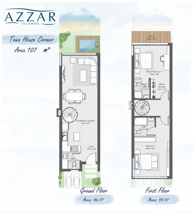 Floor plan for townhouse at Azzar Island