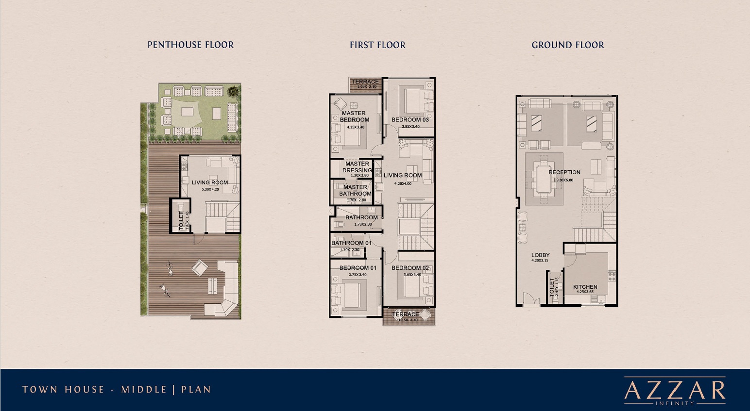 Floor plan for townhouse at Azzar New Cairo