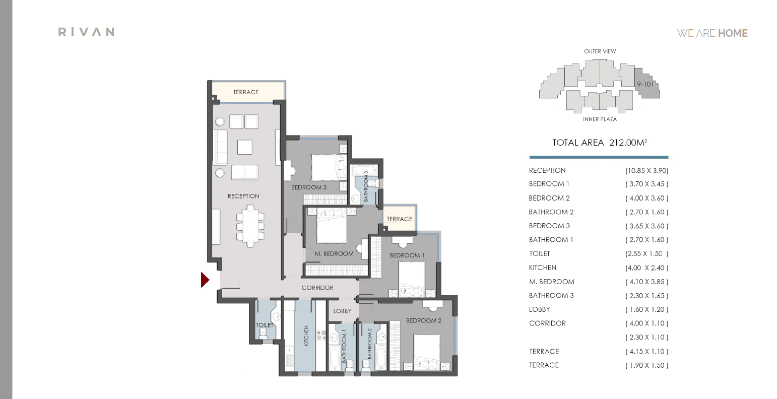 Floor plan for apartment at Rivan Tower