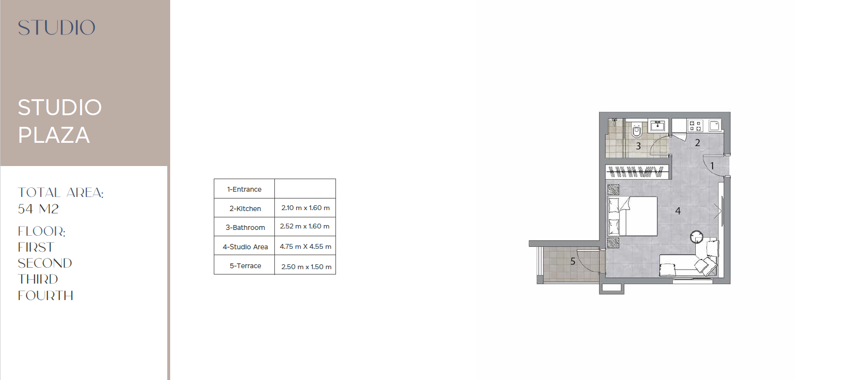 Floor plan for studio at Alura