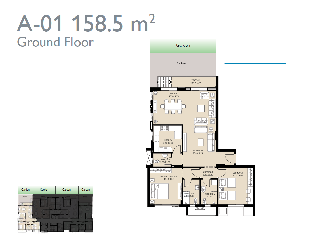 Floor plan for apartment at Bleu Vert
