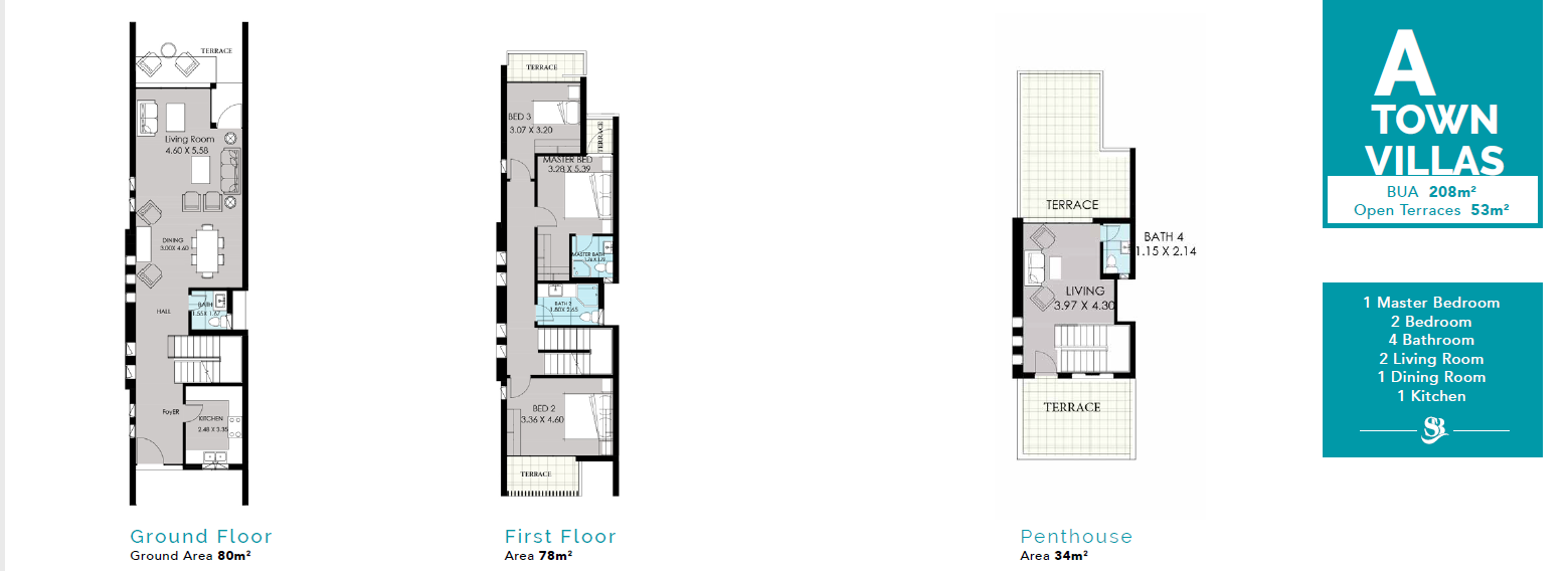 Floor plan for townhouse at Smeralda Bay Sidi Heneish -Sbay