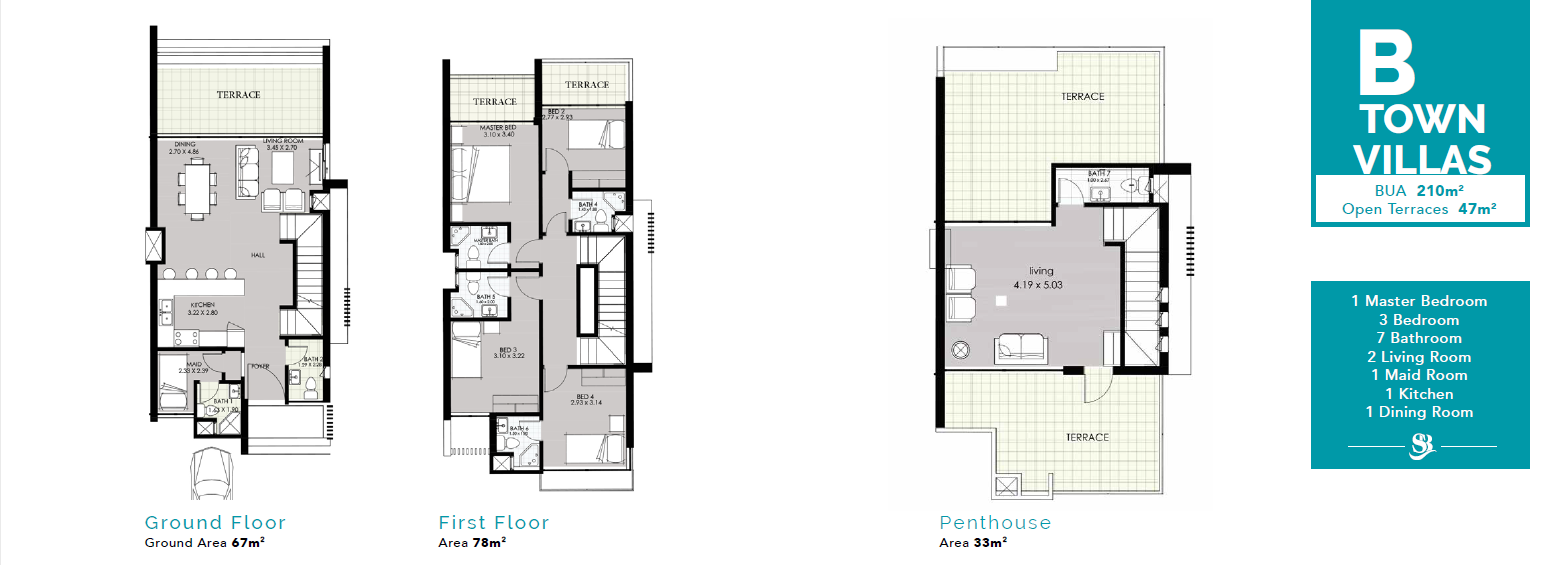 Floor plan for townhouse at Smeralda Bay Sidi Heneish -Sbay