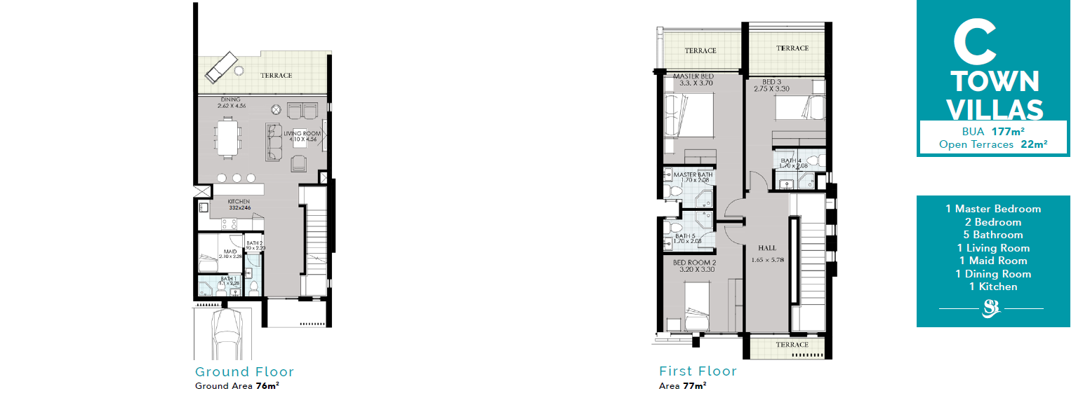 Floor plan for townhouse at Smeralda Bay Sidi Heneish -Sbay