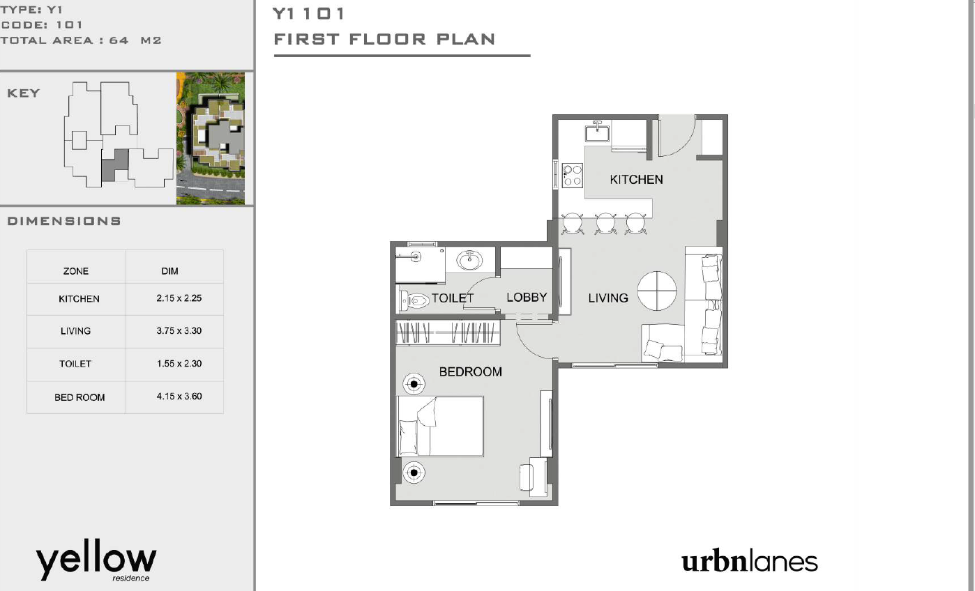 Floor plan for apartment at Yellow Residence