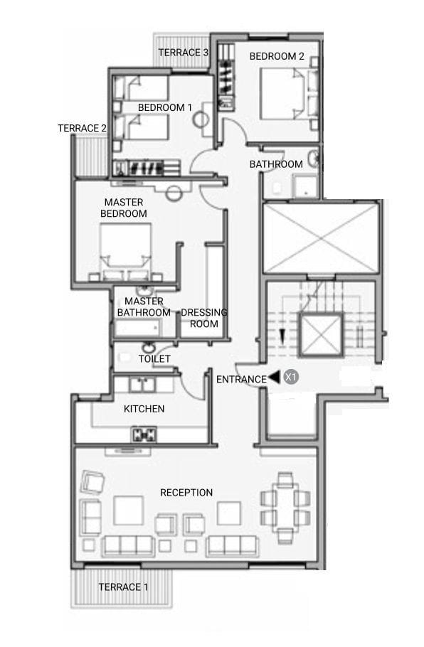 Floor plan for apartment at Sarai
