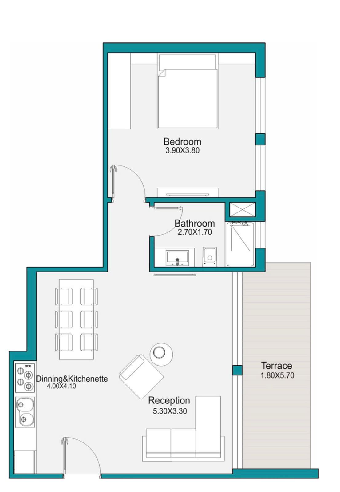 Floor plan for studio at Bloomfields