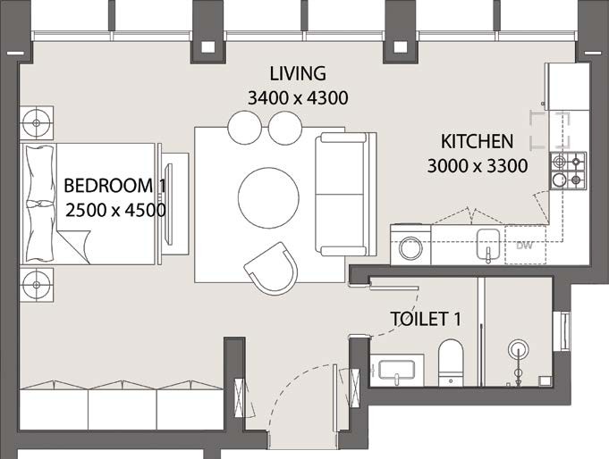 Floor plan for studio at Uptown Cairo