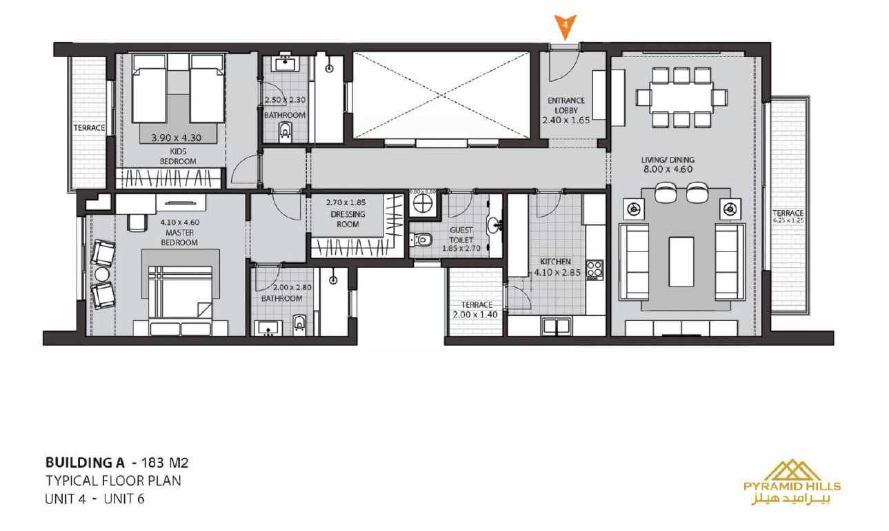Floor plan for apartment at Pyramid Hills