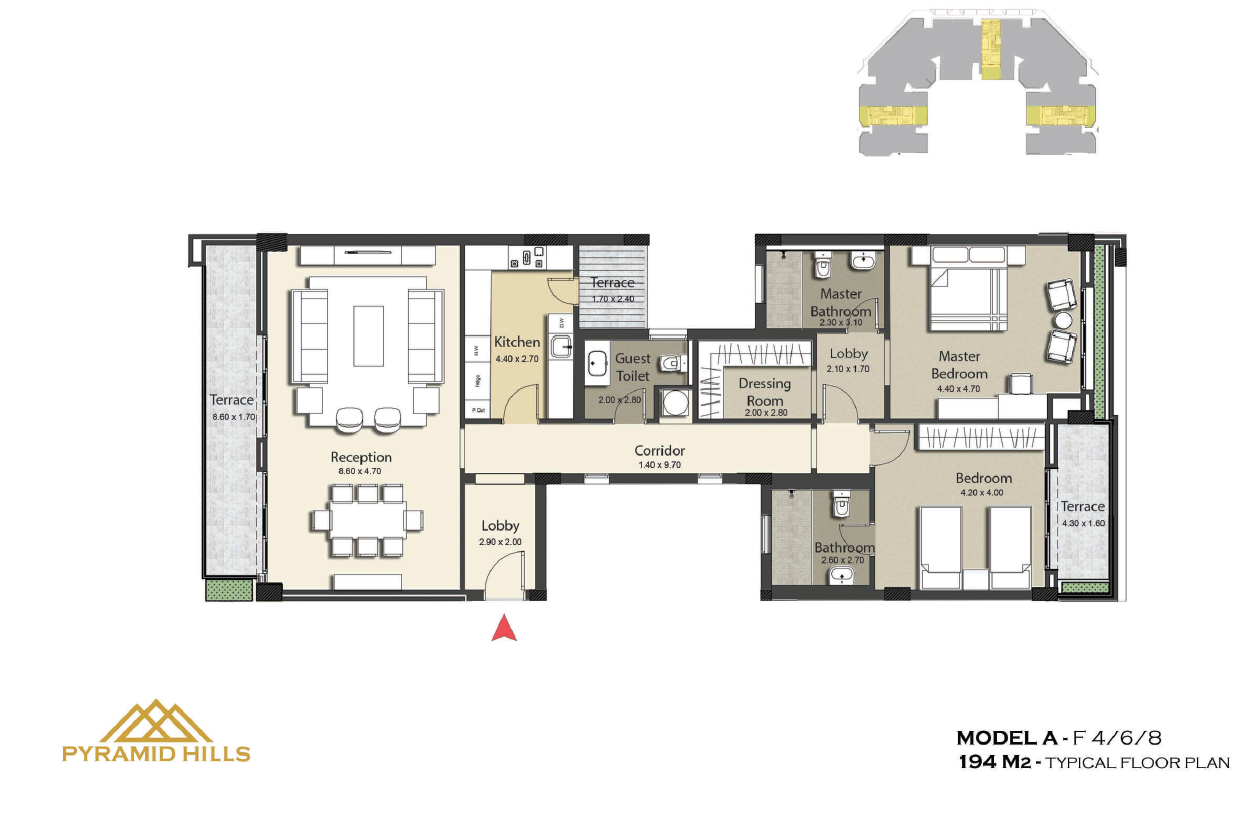 Floor plan for apartment at Pyramid Hills
