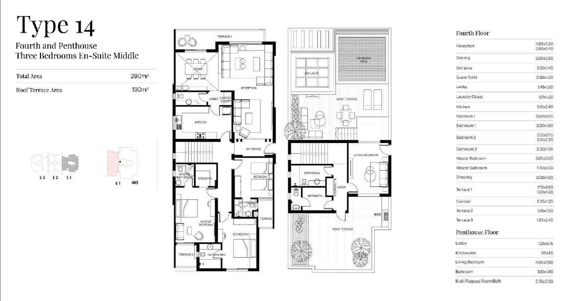 Floor plan for penthouse at Trio