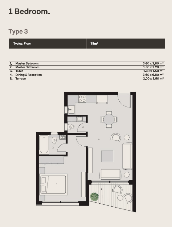 Floor plan for studio at The Median Residences