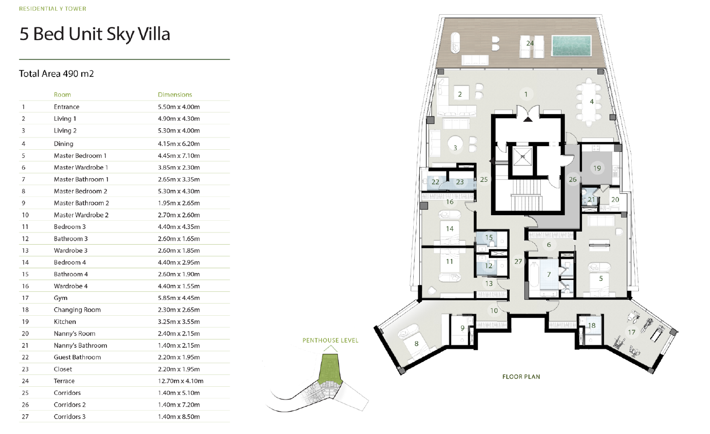 Floor plan for villa at Zed Tower