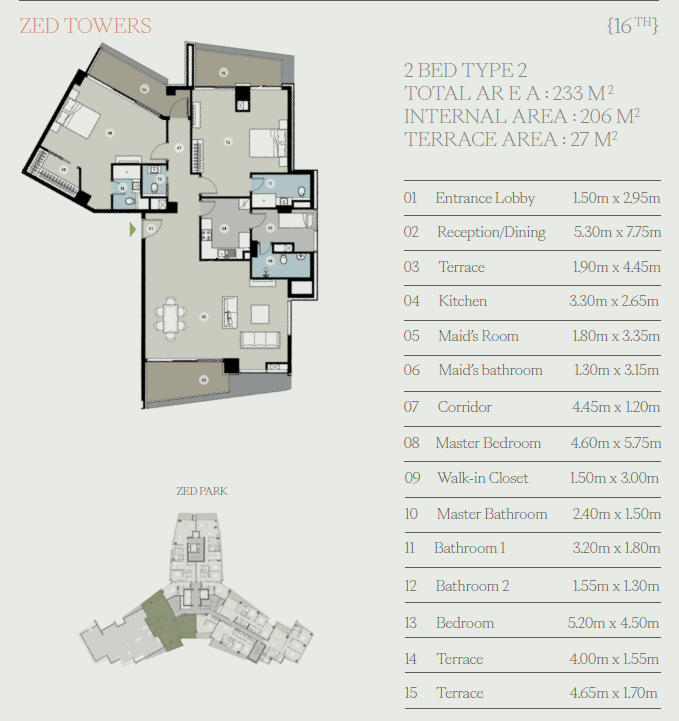 Floor plan for apartment at Zed Tower