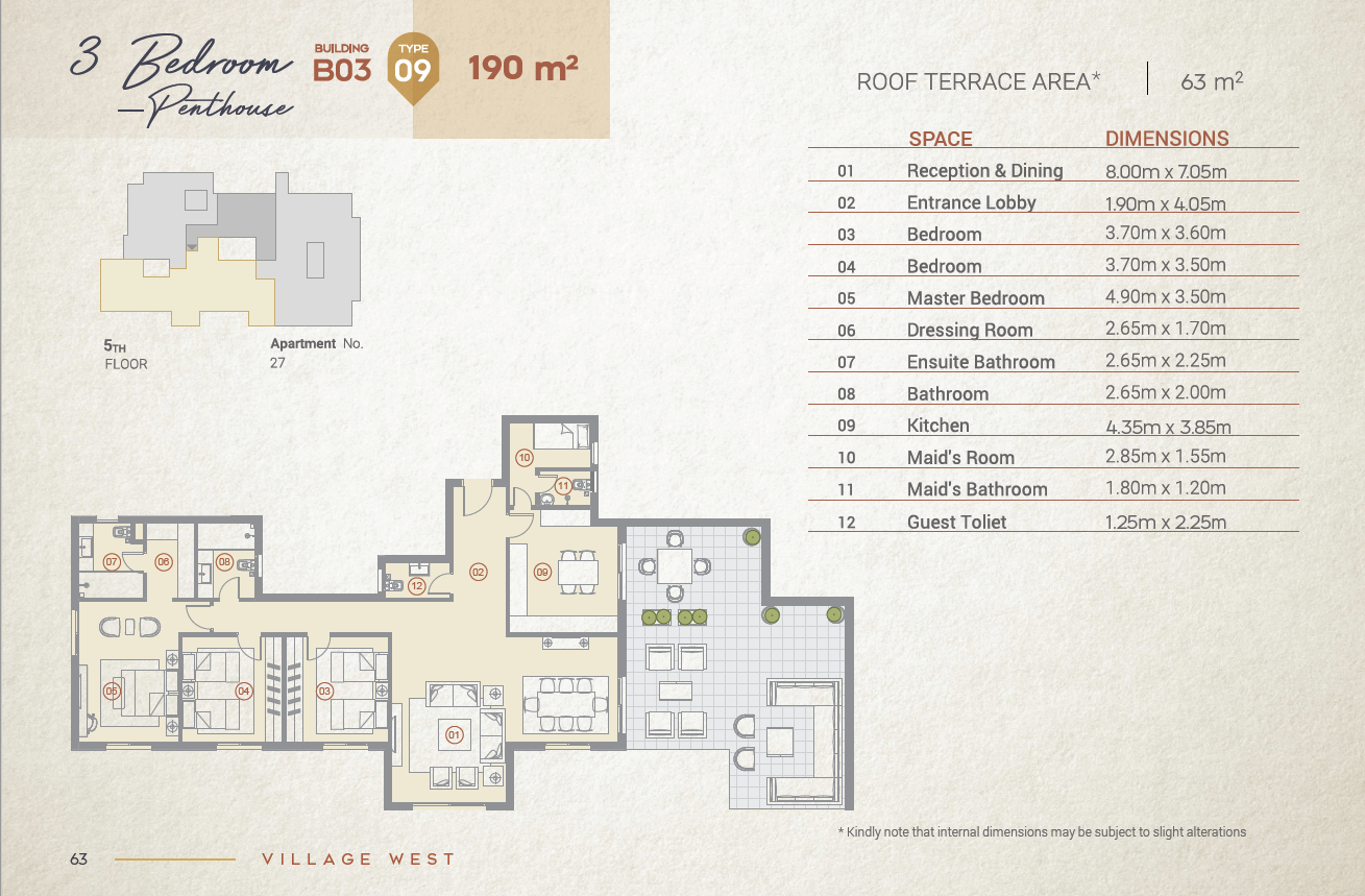 Floor plan for penthouse at Village West