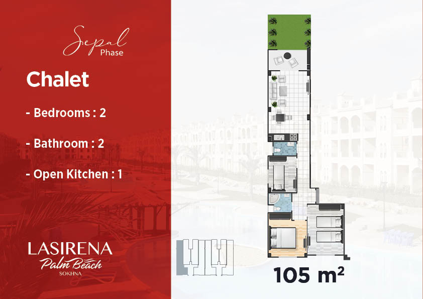 Floor plan for chalet at Lasirena Palm Beach