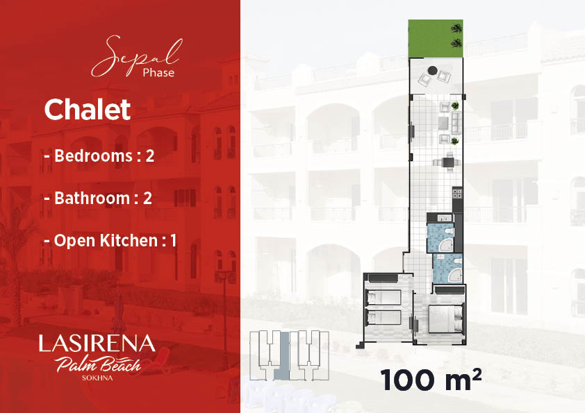 Floor plan for chalet at Lasirena Palm Beach