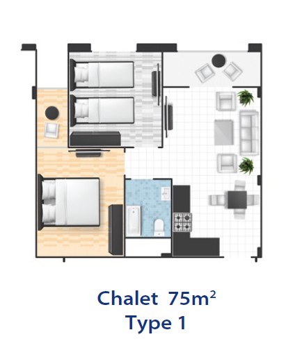 Floor plan for chalet at Lasirena Bay