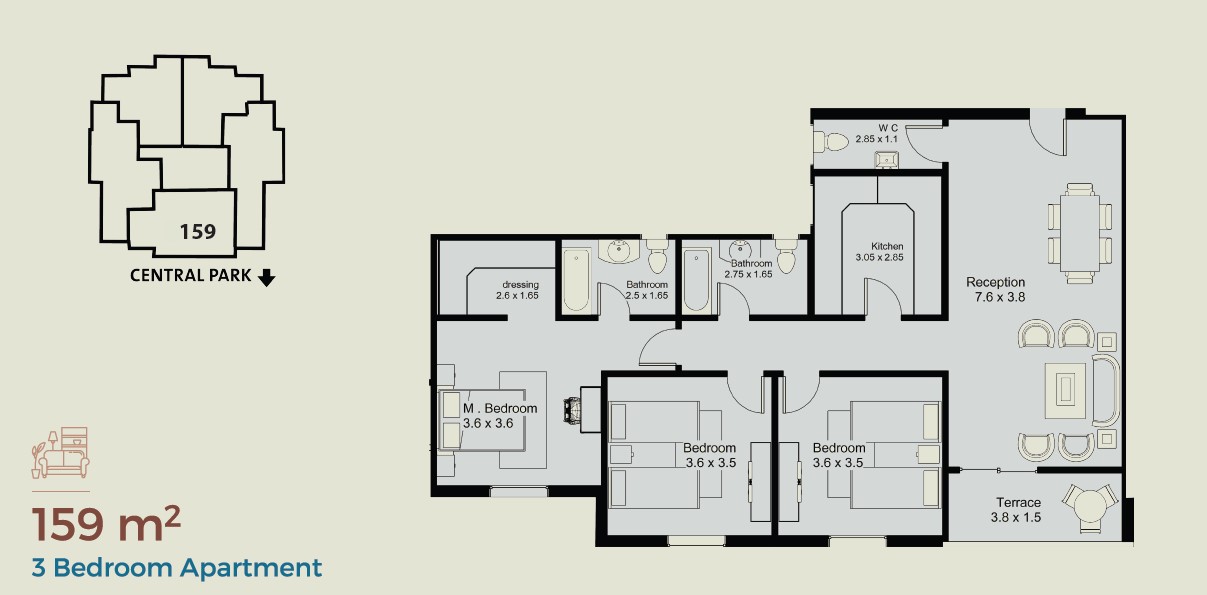 Floor plan for apartment at Nile Boulevard