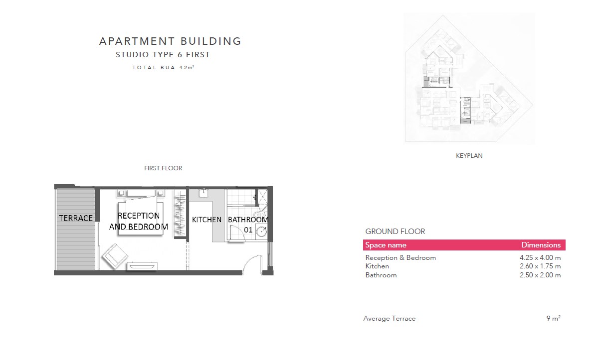 Floor plan for studio at Jefaira