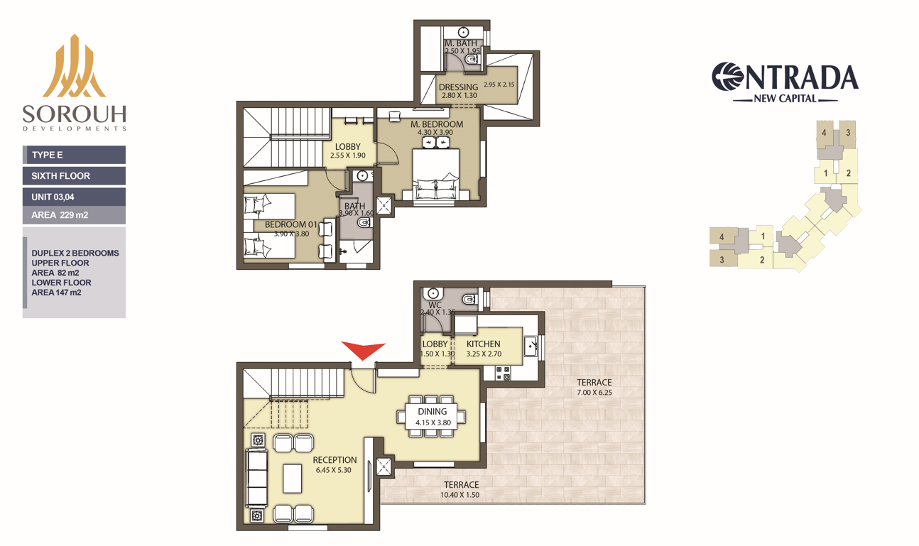 Floor plan for duplex at Entrada