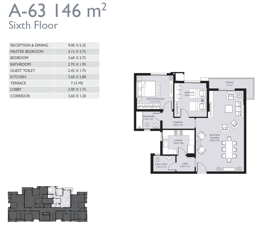 Floor plan for apartment at Bleu Vert