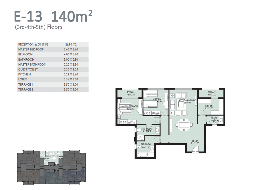 Floor plan for apartment at Bleu Vert